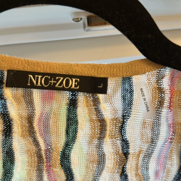 Nic+Zoe Open Front Cardigan Linen Blend Pink Black Sweater $138 NWT Large - Picture 10 of 13